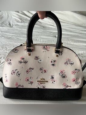 Coach Floral Dome Satchel - Pink, Black, Cream